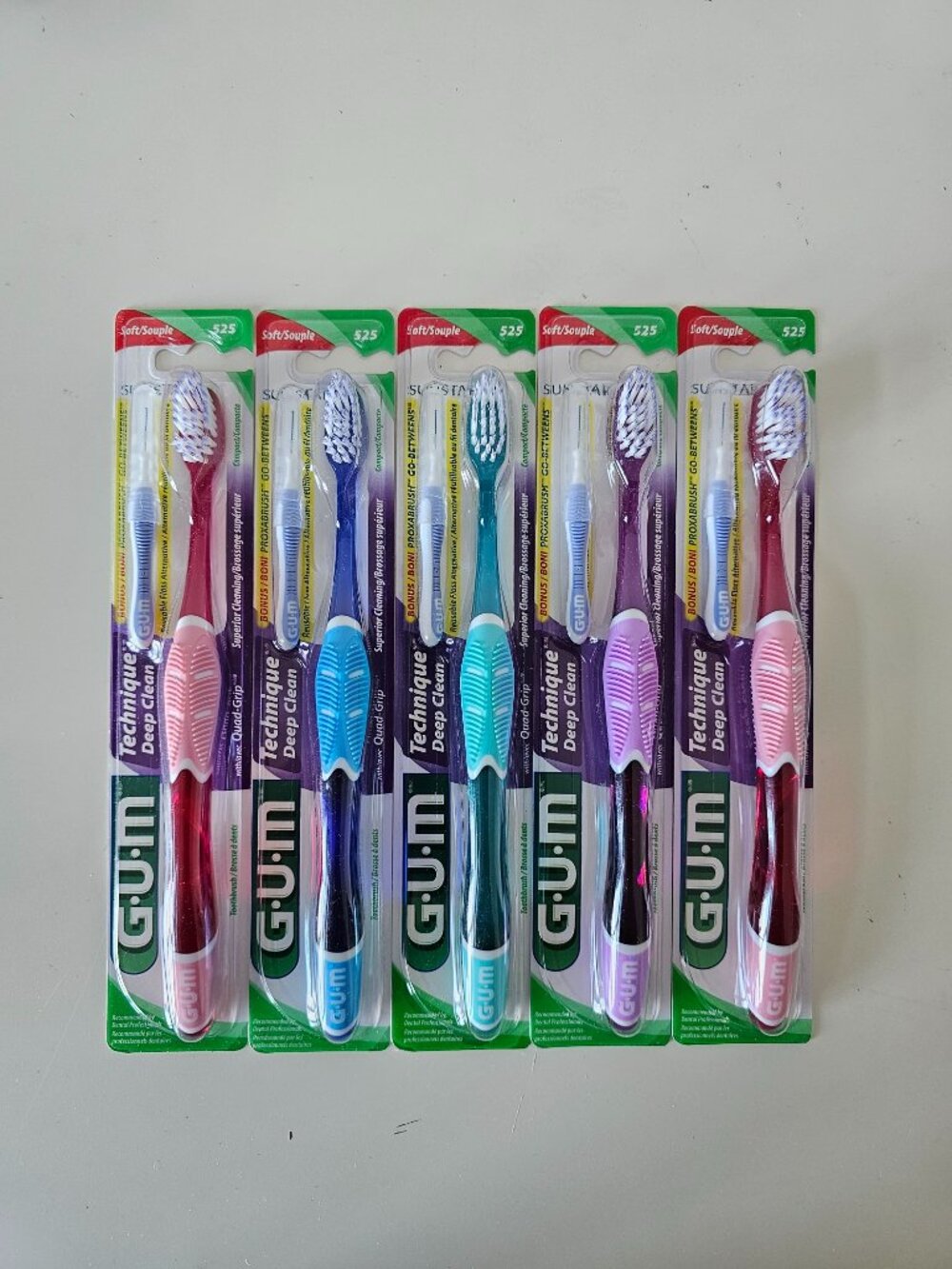 5 x GUM Sunstar 525 Soft Deep Clean Toothbrushes w/ Proxabrush Go-Betweens